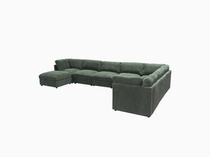 English Elm Corduroy Modular Sectional with Reversible Chaise and Ribbed Texture for Living Room Dark Green B2748S00239