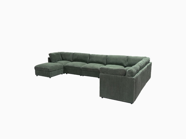 English Elm Corduroy Modular Sectional with Reversible Chaise and Ribbed Texture for Living Room Dark Green B2748S00239