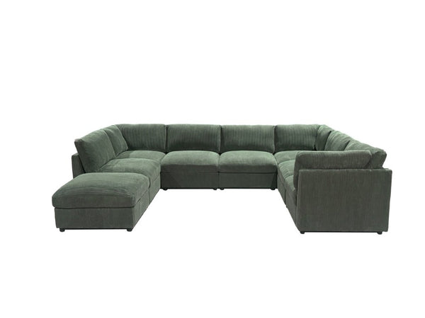 English Elm Corduroy Modular Sectional with Reversible Chaise and Ribbed Texture for Living Room Dark Green B2748S00239