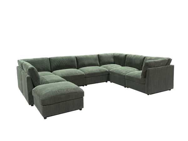 English Elm Corduroy Modular Sectional with Reversible Chaise and Ribbed Texture for Living Room Dark Green B2748S00239