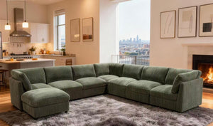 English Elm Corduroy Modular Sectional with Reversible Chaise and Ribbed Texture for Living Room Dark Green B2748S00239
