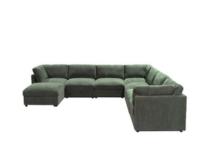 English Elm Corduroy Modular Sectional with Reversible Chaise and Ribbed Texture for Living Room Dark Green B2748S00239