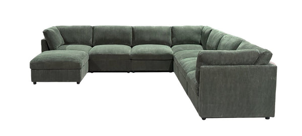 English Elm Corduroy Modular Sectional with Reversible Chaise and Ribbed Texture for Living Room Dark Green B2748S00239