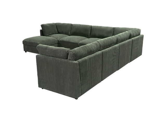English Elm Corduroy Modular Sectional with Reversible Chaise and Ribbed Texture for Living Room Dark Green B2748S00239