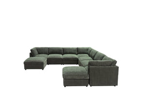English Elm Corduroy Reversible Modular Sectional Sofa with L Shaped Chaise for Living Rooms Dark Green B2748S00240