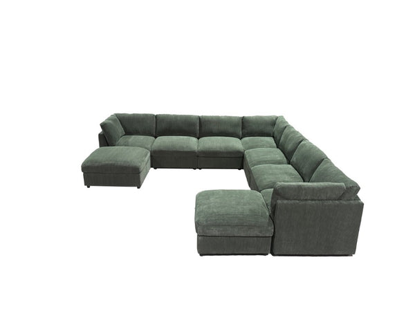 English Elm Corduroy Reversible Modular Sectional Sofa with L Shaped Chaise for Living Rooms Dark Green B2748S00240