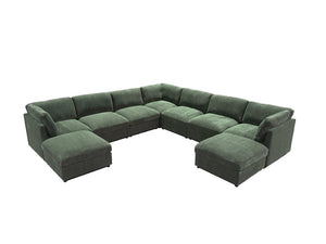 English Elm Corduroy Reversible Modular Sectional Sofa with L Shaped Chaise for Living Rooms Dark Green B2748S00240