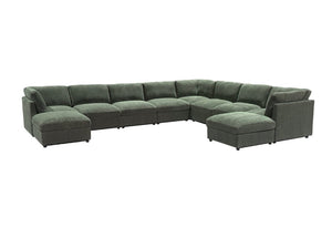 English Elm Corduroy Reversible Sectional with Ribbed Texture and Flexible Chaise for Living Rooms Dark Green B2748S00241