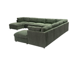 English Elm Corduroy Reversible Sectional with Ribbed Texture and Flexible Chaise for Living Rooms Dark Green B2748S00241