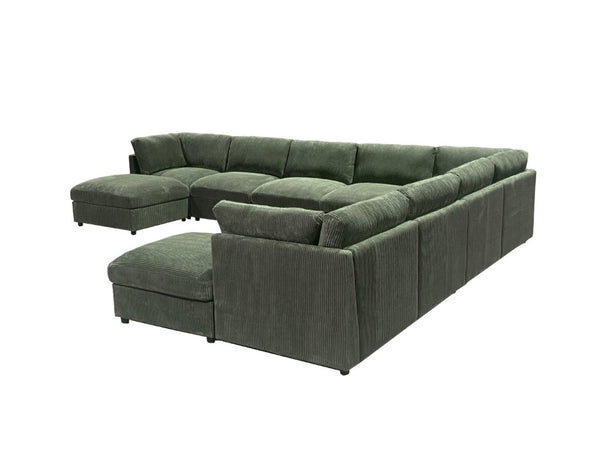 English Elm Corduroy Reversible Sectional with Ribbed Texture and Flexible Chaise for Living Rooms Dark Green B2748S00241