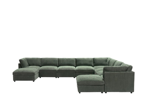 English Elm Corduroy Reversible Sectional with Ribbed Texture and Flexible Chaise for Living Rooms Dark Green B2748S00241