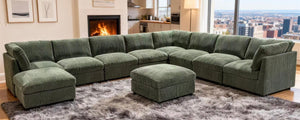 English Elm Corduroy Reversible Sectional with Ribbed Texture and Flexible Chaise for Living Rooms Dark Green B2748S00241