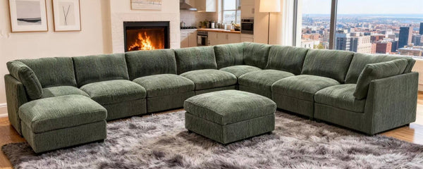 English Elm Corduroy Reversible Sectional with Ribbed Texture and Flexible Chaise for Living Rooms Dark Green B2748S00241