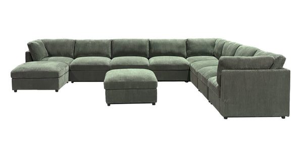 English Elm Corduroy Reversible Sectional with Ribbed Texture and Flexible Chaise for Living Rooms Dark Green B2748S00241