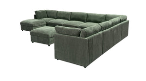 English Elm Corduroy Reversible Sectional with Ribbed Texture and Flexible Chaise for Living Rooms Dark Green B2748S00241