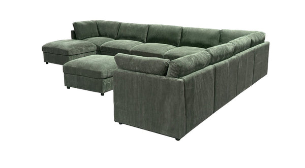 English Elm Corduroy Reversible Sectional with Ribbed Texture and Flexible Chaise for Living Rooms Dark Green B2748S00241