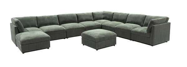 English Elm Corduroy Reversible Sectional with Ribbed Texture and Flexible Chaise for Living Rooms Dark Green B2748S00241