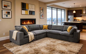 English Elm Coffee Bean Upholstered Modular Sectional with Toss Pillows for Large Living Rooms B2748S00242