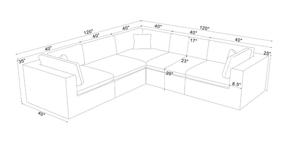English Elm Coffee Bean Upholstered Modular Sectional with Toss Pillows for Large Living Rooms B2748S00242