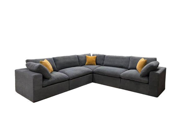 English Elm Coffee Bean Upholstered Modular Sectional with Toss Pillows for Large Living Rooms B2748S00242