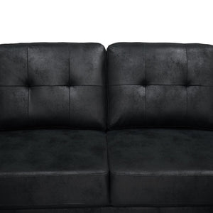English Elm Faux Leather Tufted U-Shaped Sectional with Pull Out Sleeper and Chaise Storage B2748S00243
