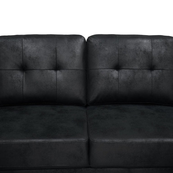 English Elm Faux Leather Tufted U-Shaped Sectional with Pull Out Sleeper and Chaise Storage B2748S00243