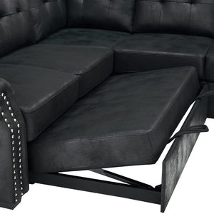 English Elm Faux Leather Tufted U-Shaped Sectional with Pull Out Sleeper and Chaise Storage B2748S00243