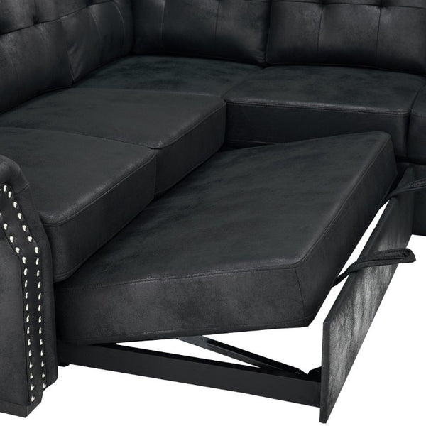 English Elm Faux Leather Tufted U-Shaped Sectional with Pull Out Sleeper and Chaise Storage B2748S00243