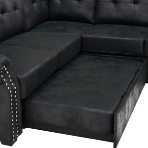 English Elm Faux Leather Tufted U-Shaped Sectional with Pull Out Sleeper and Chaise Storage B2748S00243