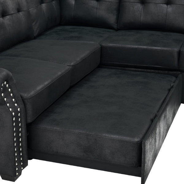English Elm Faux Leather Tufted U-Shaped Sectional with Pull Out Sleeper and Chaise Storage B2748S00243