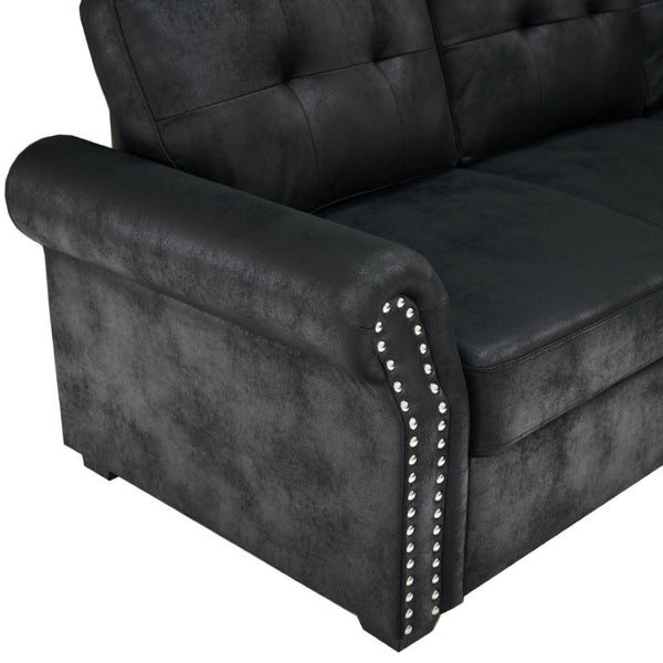 English Elm Faux Leather Tufted U-Shaped Sectional with Pull Out Sleeper and Chaise Storage B2748S00243