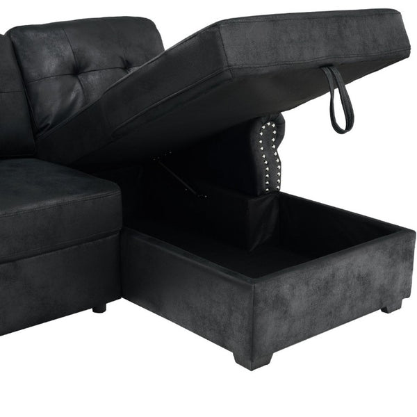 English Elm Faux Leather Tufted U-Shaped Sectional with Pull Out Sleeper and Chaise Storage B2748S00243