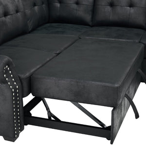 English Elm Faux Leather Tufted U-Shaped Sectional with Pull Out Sleeper and Chaise Storage B2748S00243