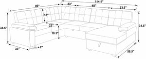 English Elm Faux Leather Tufted U-Shaped Sectional with Pull Out Sleeper and Chaise Storage B2748S00243