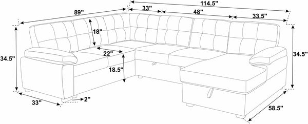 English Elm Faux Leather Tufted U-Shaped Sectional with Pull Out Sleeper and Chaise Storage B2748S00243