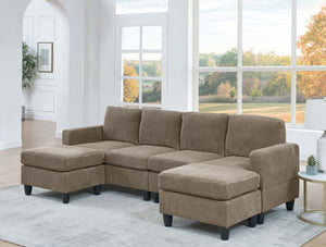 English Elm Corduroy Sectional with Modular Layout Plush Ribbed Upholstery and Two Ottomans Included Camel Corduroy B2748S00245