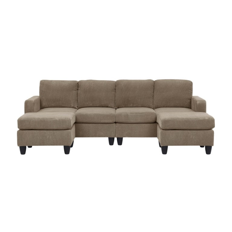 English Elm Corduroy Sectional with Modular Layout Plush Ribbed Upholstery and Two Ottomans Included Camel Corduroy B2748S00245