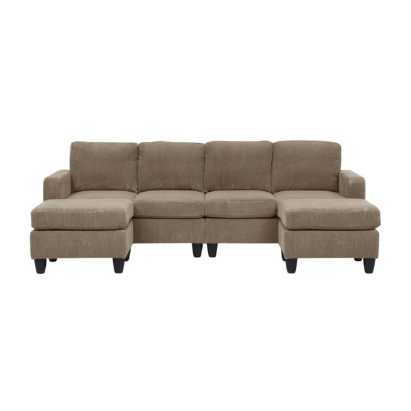 English Elm Corduroy Sectional with Modular Layout Plush Ribbed Upholstery and Two Ottomans Included Camel Corduroy B2748S00245