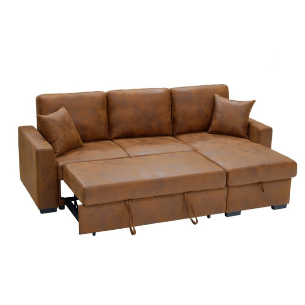 English Elm Corduroy Sectional with Modular Layout Plush Ribbed Upholstery and Two Ottomans Included Brown Faux Leather B2748S00246