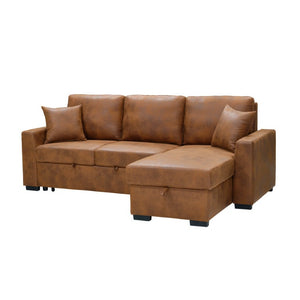 English Elm Corduroy Sectional with Modular Layout Plush Ribbed Upholstery and Two Ottomans Included Brown Faux Leather B2748S00246