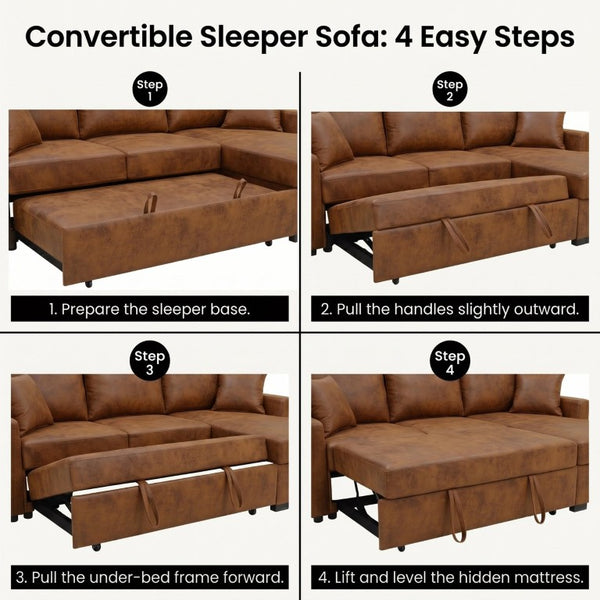 English Elm Corduroy Sectional with Modular Layout Plush Ribbed Upholstery and Two Ottomans Included Brown Faux Leather B2748S00246