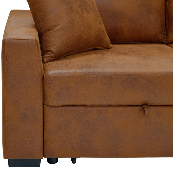 English Elm Corduroy Sectional with Modular Layout Plush Ribbed Upholstery and Two Ottomans Included Brown Faux Leather B2748S00246