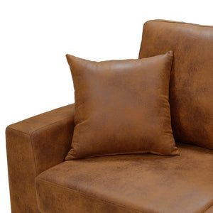English Elm Corduroy Sectional with Modular Layout Plush Ribbed Upholstery and Two Ottomans Included Brown Faux Leather B2748S00246