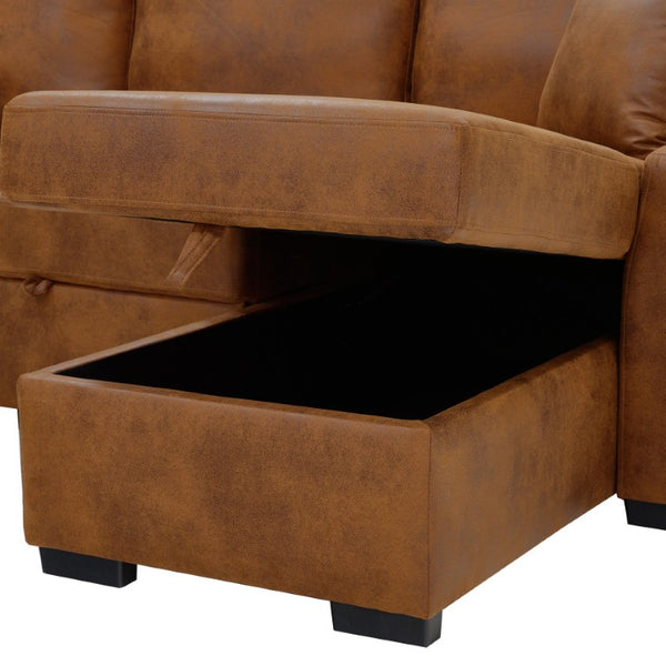 English Elm Corduroy Sectional with Modular Layout Plush Ribbed Upholstery and Two Ottomans Included Brown Faux Leather B2748S00246