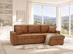 English Elm Corduroy Sectional with Modular Layout Plush Ribbed Upholstery and Two Ottomans Included Brown Faux Leather B2748S00246