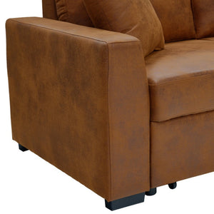 English Elm Corduroy Sectional with Modular Layout Plush Ribbed Upholstery and Two Ottomans Included Brown Faux Leather B2748S00246