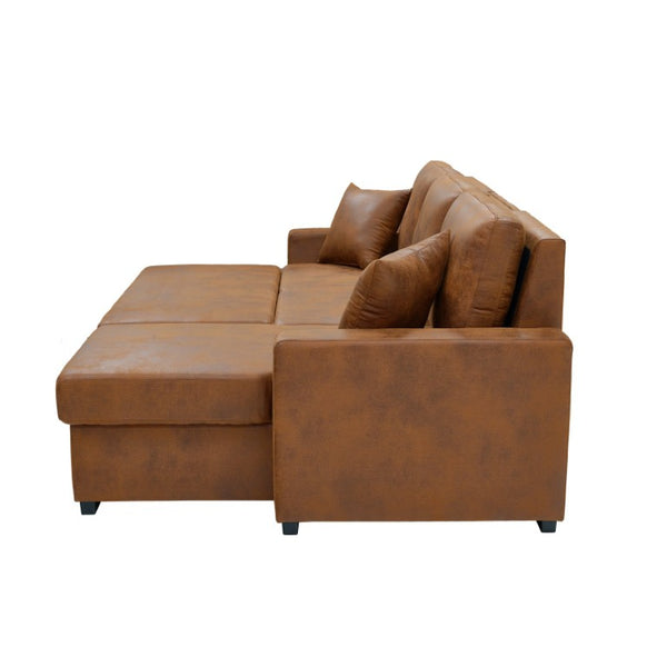 English Elm Corduroy Sectional with Modular Layout Plush Ribbed Upholstery and Two Ottomans Included Brown Faux Leather B2748S00246