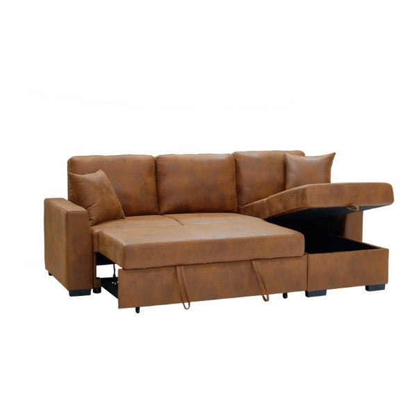 English Elm Corduroy Sectional with Modular Layout Plush Ribbed Upholstery and Two Ottomans Included Brown Faux Leather B2748S00246