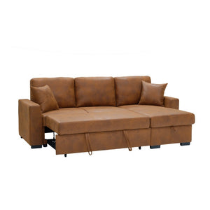 English Elm Corduroy Sectional with Modular Layout Plush Ribbed Upholstery and Two Ottomans Included Brown Faux Leather B2748S00246