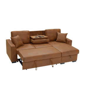 English Elm Corduroy Sectional with Modular Layout Plush Ribbed Upholstery and Two Ottomans Included Brown Faux Leather B2748S00246
